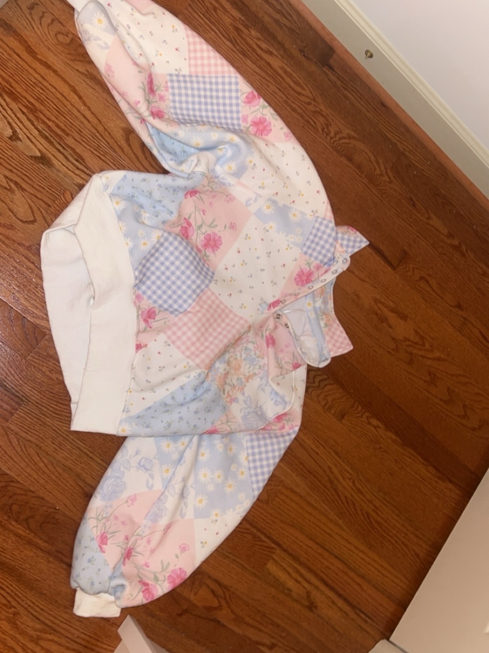 Altar'd State Pastel Patchwork Off-the-Shoulder Sweater - Pink, Blue, Cream - Picture 5 of 7
